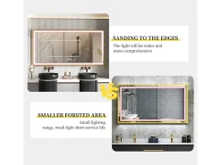 Espejo de baño LED rectangular 120x60cm espejo iluminado 3 colores ajustable con marco dorado 120x60x4cm