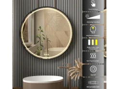Espejo de baño LED redondo 80cm negro con 3 colores ajustables antivaho 80x80cm