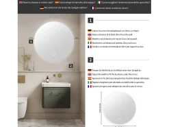 Espejo de baño LED redondo de 80 cm con iluminación, antivaho y 3 colores intercambiables.