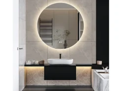 Espejo de baño LED redondo de 80 cm con iluminación, antivaho y 3 colores intercambiables.