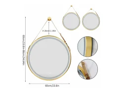 Espejo de baño LED redondo dorado con 3 colores regulables antivaho 60x60cm