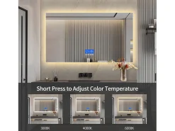 Espejo de baño LED 100x60 cm - Iluminación, Táctil, Antivaho, Reloj, Temperatura, Regulable