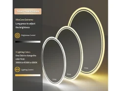 Espejo de baño LED 70x50cm espejo de pared antivaho ovalado con 3 colores ajustables 50x70cm