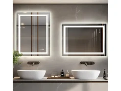 Espejo de baño LED 90x70cm espejo de pared rectangular retroiluminado antivaho 90x70cm