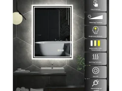 Espejo de baño LED 80x60cm espejo de pared con iluminación antivaho 80x60cm