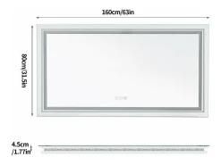 Espejo de baño LED 160x80cm espejo de pared rectangular con iluminación antivaho 160x80cm