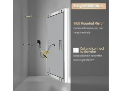 Espejo de baño rectangular iluminado con LED regulable y 4 botones táctiles - antivaho - 90x70cm