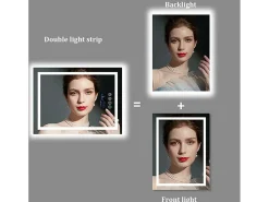 Espejo de baño rectangular iluminado con LED regulable y 4 botones táctiles - antivaho - 90x70cm