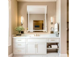 Espejo de baño rectangular iluminado con LED regulable y 4 botones táctiles - antivaho - 90x70cm