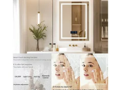 Espejo de baño rectangular iluminado con LED regulable y 4 botones táctiles - antivaho - 80x60cm