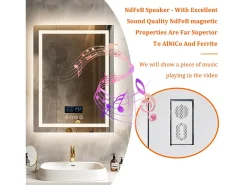 Espejo de baño rectangular iluminado con LED regulable y 4 botones táctiles - antivaho - 80x60cm