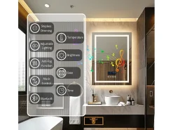 Espejo de baño rectangular iluminado con LED regulable y 4 botones táctiles - antivaho - 80x60cm