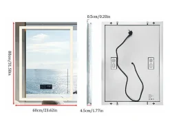 Espejo de baño rectangular iluminado con LED regulable y 4 botones táctiles - antivaho - 80x60cm