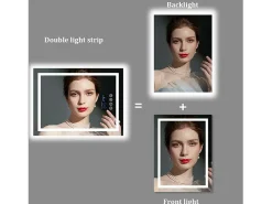 Espejo de baño rectangular iluminado con LED regulable y 4 botones táctiles - antivaho - 80x60cm