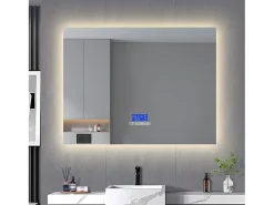 Espejo de baño redondo de 80 x 100 cm - LED, Bluetooth, temperatura, antivaho, iluminación, táctil, 6 ajustes
