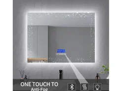 Espejo de baño redondo de 80 x 100 cm - LED, Bluetooth, temperatura, antivaho, iluminación, táctil, 6 ajustes