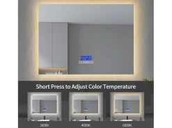 Espejo de baño redondo de 80 x 100 cm - LED, Bluetooth, temperatura, antivaho, iluminación, táctil, 6 ajustes