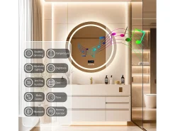 Espejo de baño redondo iluminado con LED regulable y 4 botones táctiles - antivaho - 80 cm