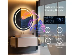 Espejo de baño redondo iluminado con LED regulable y 4 botones táctiles - antivaho - 80 cm