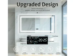 Espejo de baño 120x60cm LED regulable + antivaho + Bluetooth 5.2 + Reloj + 3 colores 4 botones
