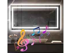 Espejo de baño 100x60cm LED regulable + antivaho + Bluetooth 5.2 + Reloj + 3 colores 4 botones