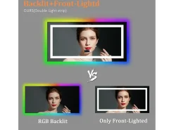 Espejo de baño 151x78cm RGB y LED regulable + antivaho + Bluetooth 5.2 + Reloj + 3 colores 4 botones