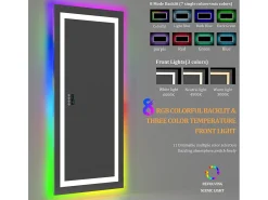 Espejo de baño 151x78cm RGB y LED regulable + antivaho + Bluetooth 5.2 + Reloj + 3 colores 4 botones