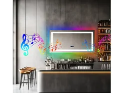 Espejo de baño 151x78cm RGB y LED regulable + antivaho + Bluetooth 5.2 + Reloj + 3 colores 4 botones