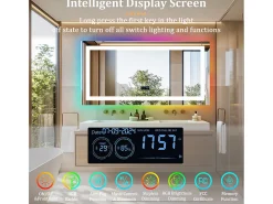 Espejo de baño 120x60cm RGB y LED regulable + antivaho + Bluetooth 5.2 + Reloj + 3 colores 4 botones