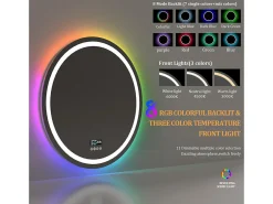 Espejo de baño 80x80cm RGB y LED regulable + antivaho + Bluetooth 5.2 + Reloj + 3 colores 4 botones