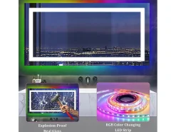 Espejo de baño 160x80cm RGB y LED regulable + antivaho + Bluetooth 5.2 + Reloj + 3 colores 4 botones