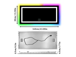 Espejo de baño 160x80cm RGB y LED regulable + antivaho + Bluetooth 5.2 + Reloj + 3 colores 4 botones