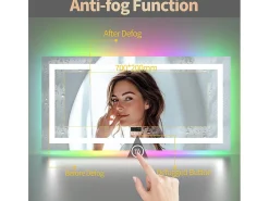 Espejo de baño 160x80cm RGB y LED regulable + antivaho + Bluetooth 5.2 + Reloj + 3 colores 4 botones