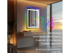 Espejo de baño 90x70cm RGB y LED regulable + antivaho + Bluetooth 5.2 + Reloj + 3 colores 4 botones