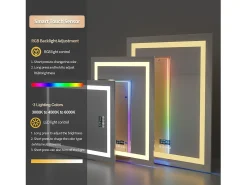 Espejo de baño 90x70cm RGB y LED regulable + antivaho + Bluetooth 5.2 + Reloj + 3 colores 4 botones