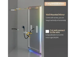 Espejo de baño 90x70cm RGB y LED regulable + antivaho + Bluetooth 5.2 + Reloj + 3 colores 4 botones