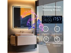 Espejo de baño 80x80m LED regulable + antivaho + Bluetooth 5.2 + Reloj + 3 colores