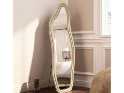 Espejo de cuerpo entero, de pie, con diseño ondulado irregular, con soporte ondulado, 45 x 140 cm, dorado