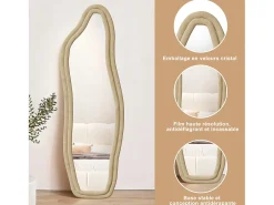Espejo de cuerpo entero, de pie, con diseño ondulado irregular, con soporte ondulado, 50 x 160 cm, dorado