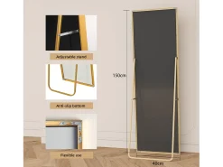 Espejo de cuerpo entero de 150 x 40 cm, acabado dorado con marco de aluminio, de pie o para colgar en la pared, rectangular