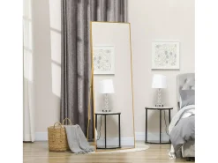 Espejo de cuerpo entero irrompible de 63 x 173 cm, de pie o para colgar en la pared, espejo de pie grande, dorado