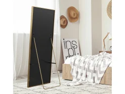 Espejo de cuerpo entero irrompible de 63 x 173 cm, de pie o para colgar en la pared, espejo de pie grande, dorado
