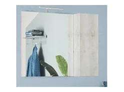 Espejo de diseño con almacenamiento, 92x75 cm, colección ISORA, color blanco efecto madera