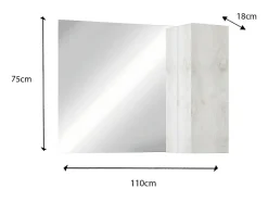 Espejo de diseño con almacenamiento, 110x75 cm, colección ISORA, color blanco efecto madera