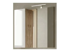 Espejo de diseño con almacenamiento, 78x75 cm, colección BURA, color blanco brillante y roble claro