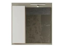 Espejo de diseño con almacenamiento, 78x75 cm, colección BURA, color blanco brillante y roble claro