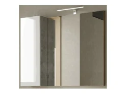 Espejo de diseño con almacenamiento, 92x75 cm, colección BURA, color blanco brillante y cemento
