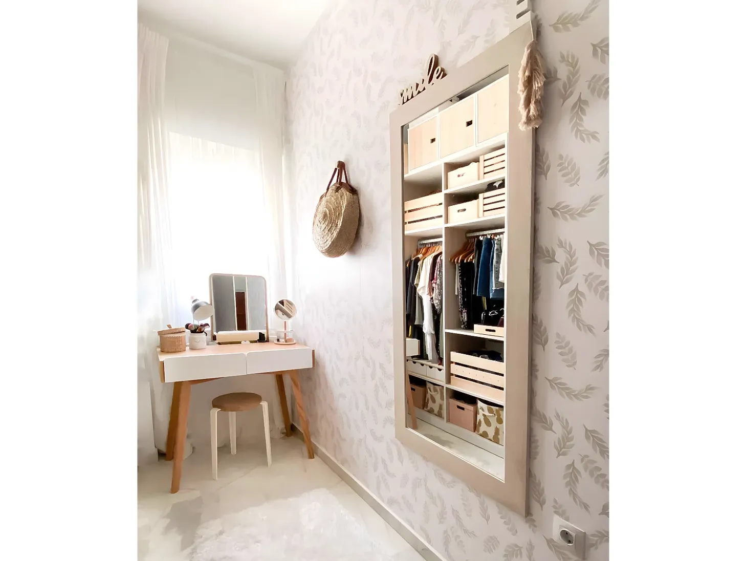 Espejo de madera color beige de 70x150cm - SAND - DECOWOOD