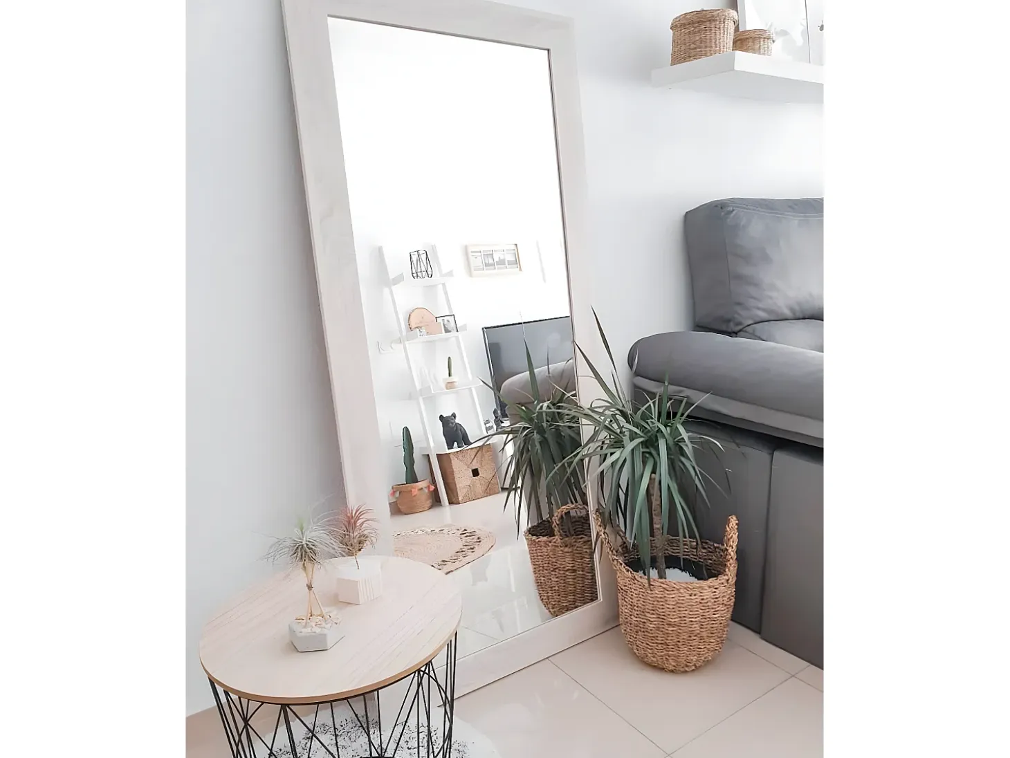 Espejo de madera color beige de 70x150cm - SAND - DECOWOOD