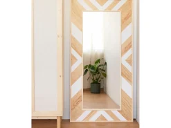 Espejo de madera maciza en tono natural y blanco de 163x84cm - ZAZOO - DECOWOOD